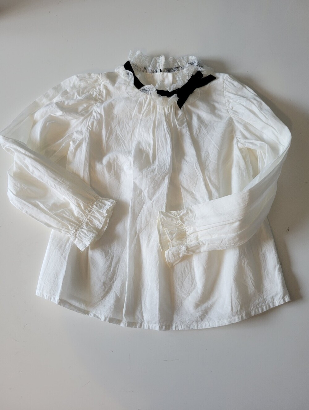 Janie and Jack Girls Lace Ruffle Bow Top Long Sleeve Cotton Size 6